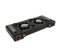 Fornello da campeggio a due fuochi, 2500 W, 2 manopole indipendenti, valvola di sovrappressione di sicurezza integrata, fornello a gas, consumo di gas 100 g/h, per cucinare all'aperto, picnic