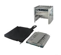 Fornello da campeggio pieghevole portatile in acciaio inox per legno, posacenere regolabile e design compatto, 18,5 x 18,3 x 15,2 cm, 643 g