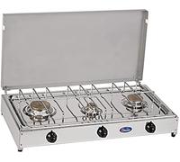 FORNELLO DA TAVOLO PARKER GAS METANO 3 FUOCHI CON VALVOLE SICUREZZA PER USO INTERNO - PIANALE IN ACCIAIO INOX TELAIO GRIGIO 5523RSGM