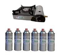 FORNELLO DA TAVOLO TIPO BISTRO POTENZA 2.200 WATT CON ACCENZIONE PIEZO ELETTRICA FUNZIONA CON DOPPIA ALIMENTAZIONE (CARTUCCIA GAS O BOMBOLA) INCLUSE 6 CARTUCCIE A GAS
