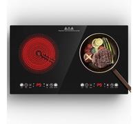 Fornello elettrico a 2 fuochi da 24 pollici, fornello elettrico da 110 V, bruciatore a infrarossi a doppio bruciatore integrato da 2200 W, compatibile con tutti gli utensili da cucina, multipli