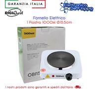 DIGIQUEST Mini fornello elettrico con piastra in ghisa FEL1P15, Ideale in viaggio e campeggio, 15.5 cm diametro, Termostato Regolabile, 1000W