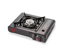 LIT Fornello a Gas Portatile da Campeggio, Bruciatore con Protezione Antivento a Base Allargata, Corpo in Acciaio Inox con Prese d’Aria Laterali, Tasto di Blocco, Regolatore di Temperatura e Valigetta