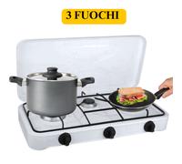 Fornello Gas 3 Fuochi Coperchio Portatile Campeggio Veranda Balcone Camper