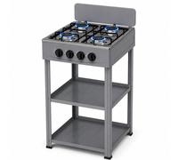 Fornello Gas 4 Fuochi con Mobile Ripiani Acciaio Cucina Esterno Compatta Grigio