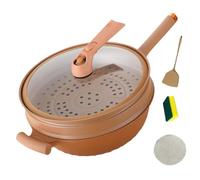 Fornello per la salute in argilla a micro-pressione in titanio, antiaderente a micro-pressione, con cestello per cottura a vapore, wok in argilla antiaderente con cestello per cottura a vapore (b)