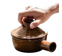 Fornello per microonde Pentola per microonde da 300 ml in ceramica grezza 2x5 pollici con coperchio e manico Rustico in gres lavabile lavastoviglie per pentole per una sola persona