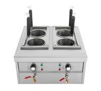 Fornello per pasta elettrica, 2 x 2 KW, comoda macchina per pasta con 4 cestelli, 220 V, design a 4 fori, capacità nominale 2 x 9 l, temperatura regolabile 30 - 110 °C