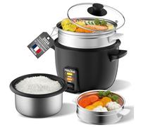 Fornello per riso, cuociriso da 1 L con vaporiera, con vasca interna antiaderente per preparare zuppe, stufati, cereali, mantenimento del calore (nero K)