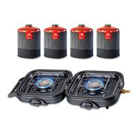 Fornello Pieghevole 2 Fuochi 4600W + 4 Cartucce Gas Vissabile 7/16" KEMPER