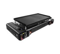 Fornello portatile da campeggio, 2 bruciatori, grill da tavolo con bistecchiera, per esterni, campeggio, giardino, funzionamento a gas