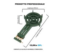 FORNELLONE 10,6Kw BRUCIATORE GPL VALVOLA SICUREZZA E TERMOCOPPIA PROFESSIONALE