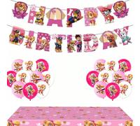 Forniture, decorazioni e layout di una festa a tema Paw Patrol in rosa, perfetti per feste, regali, carnevali e compleanni (stile e colore casuali) tovaglia,Tira fuori la bandiera,palloncino,Borsa reg