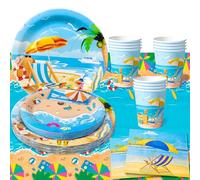 Forniture Estive per Feste in Spiaggia, 20 Ospiti Set per Feste in Mare Comprende Piatti di Carta a Tema Spiaggia, Bicchieri, Tovaglioli, Tovaglie Decorazioni per Feste di Compleanno in Mare