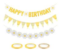Forniture per decorazioni per feste di compleanno a margherita gialla, kit di carta da appendere per banner di buon compleanno, per adulti, decorazioni per feste di compleanno, doccia fai da te