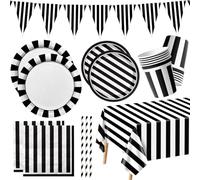 Forniture Per Feste A Righe in Bianco E Nero, Decorazioni Per Feste in Bianco E Nero Con Piatti Di Carta, Tovaglioli, Tovaglie, Bicchieri Di Carta Per Matrimoni Di Compleanno, Baby Shower, Laurea