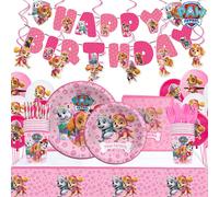Forniture per feste a tema Paw Patrol, adatte per celebrazioni, Natale, Ognissanti, laurea, compleanni e altre feste tessuto di sfondo,tovaglia,Tira fuori la bandiera,10 pezzi 7 risparmia,10 vassoi da
