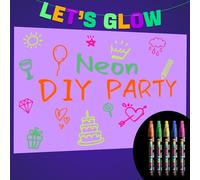Forniture per feste che si illuminano al buio: il set di sfondo fotografico Let's Glow include carta bianca per graffiti e penne fluorescenti multicolore per decorazioni per feste al neon