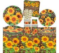Forniture per feste con girasole, stoviglie per feste, piatti da cena, piatti da dessert, bicchieri, tovaglioli, cannucce per feste floreali, per 40 persone (40)