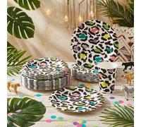 Forniture per feste con stampa leopardata colorata per 20 persone, piatti e bicchieri di carta usa e getta per decorazione di feste a tema giungla, compleanno, festa di nascità e animali selvatici taz