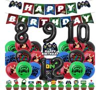Forniture per Feste da Videogiochi Decorazioni, Forniture per Feste di Videogiochi Tra Cui Inserti per Torte di Compleanno, Bunting di Compleanno per 8/9/10/11/12 Anni per Ragazzi
