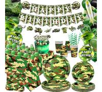 Forniture per feste di compleanno mimetiche - Decorazione per feste dell'esercito, piatti, tazze, tovaglioli, tovaglia mimetica, palloncini per ragazzo mimetico, caccia, forniture per feste militari