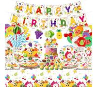 Forniture per feste di frutta Striscioni, piatti, topper, tovaglioli, tazze, tovaglie Danzare a tema frutta 1° compleanno, baby shower, decorazione per 20 persone