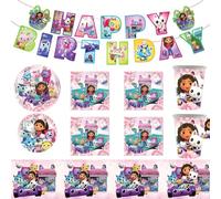 Forniture per la decorazione della festa di compleanno a tema Gabby's Dollhouse, tovaglie, piatti, bicchieri di carta, tovaglioli, collezione di bandiere con personaggi di cartoni animati e anime, for