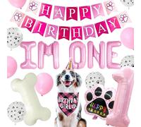 Forniture per la festa di compleanno del cane cucciolo di cane primo compleanno banner palloncini cappello con numero bandana Woof palloncini per animali domestici decorazioni