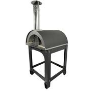 Forno A forno a legna da esterno Per Pizza, Pane, focaccia - Alfonso 4 Pizze Full Optional Con Carrello, con mattoni refrattari e pirometro 500 gradi, in acciaio inox - cottura diretta - Made In Italy