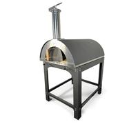 Forno A Legna Da Esterno, Per Pizza, Pane, Alfonso 6 Pizze Full Optional Nero Antracite con carrello, Camera Di Cottura Diretta In Acciaio Inox E Mattoni Refrattari Alimentari Biscotto 3 cm