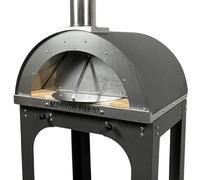 Forno a legna da esterno Per Pizza, Pane, focaccia - Alfonso 2 Pizze Con Carrello Antracite, in mattoni refrattari, portina acciaio inox e pirometro 500 gradi - cottura diretta - Made In Italy