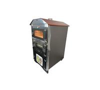 Forno a Legna Fuoco Indiretto Portatile In Acciaio Da Esterno Ventilato+Girarrosto In Mattoni Refrattari 3 Piani Cottura Pizza Pane Pollo Kebab Pesce Luxor-V2-Plus Top