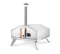 H.Koenig Forno a gas per pizza GINO440, Acciaio inox, Superficie 30,5x30,5 cm, Pietra in Cordierite, fino a 450°C, Porta e camino rimovibili, Termometro incorporato, Paletta per pizza incorporata