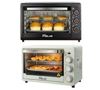 Forno elettrico da banco da 22 litri e 1500 W, temperatura regolabile da 100 a 250 °C, timer da 60 minuti, fornetto con vassoio, grill e corpo in acciaio inox, colore nero e verde. Forno elettrico da