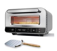 Forno elettrico per pizza - 450 °C con pietra e pala per pizza - 1700 W, timer, luce interna, finestra - Pizza croccante in 2 minuti - Macchina per pizza professionale da casa - BOLKANI (grigio)