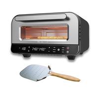 Forno elettrico per pizza - 450 °C con pietra e pala per pizza - 1700 W, timer, luce interna, finestra - Pizza croccante in 2 minuti - Macchina per pizza professionale da casa - BOLKANI (nero)