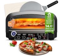 Forno elettrico per pizza fino a 450 °C, pietra interna ed esterna, 2200 W, giardino per casa, piccolo forno, tavolo e fiamme, con pala