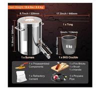 Forno for fusione di metalli da 6 kg/12 kg Forno for fonderia di grande capacità Fornace for fabbro con crogiolo e pinze in acciaio inossidabile Fai da te per la casa(6kg 1 Burner)