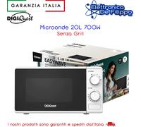 Digiquest Forno a microonde 20 Litri - 700W EASY WAVE - Bianco con controllo manuale, piatto girevole, luce interna e segnale di fine cottura. Funzione di scongelamento e timer