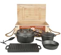 Forno Olandese 7er Set Cuoco Pentola Griglia Padella Coperchio Legno Box Cassa