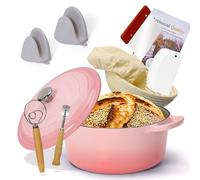 Forno olandese in ghisa smaltata con cestello per la lievitazione, casseruola antiaderente da forno, forno olandese rosa per brasare, stufati, arrostire e cuocere il pane, 5 litri-26 cm