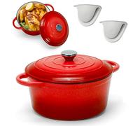 Forno olandese in ghisa smaltata con coperchio, pentola antiaderente da forno, forno olandese rosso per brasare, stufati, arrostire e cuocere il pane, 4 litri-24 cm