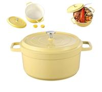 Forno olandese rotondo in ghisa smaltata, pentola con coperchio e doppi manici, adatta al forno fino a 260 °C, pentole pre-stagionate resistenti per cuocere il pane, brasare, stufati, arrostire