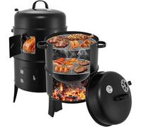 Forno per affumicare, 3 in 1, Ø 41 cm, per grigliare, affumicare e cuocere, affumicatore con coperchio e termometro, barbecue a carbonella con 2 griglie, 2 ciotole per acqua