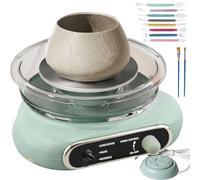 Forno per Ceramica, tornio Elettrico con 9 Accessori, Regolazione della velocità, Mini tornio, Rimovibile per la Pulizia, Kit di Attrezzi da Lavoro Fai da Te, Pedale Indipendente Green