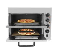 Forno per pizza, 3 KW professionale a doppia camera con timer 0-60 minuti, 50 - 350 °C in acciaio inox con 2 piastre di cordierite, superiore, centro e calore inferiore