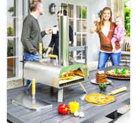 Forno per Pizza a Pellet di Legno con Pietra Refrattaria e Pala, in Acciaio Inox, 79x36x75 cm, Argento