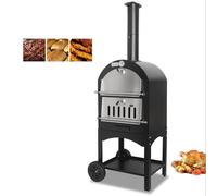 Forno per pizza all'aperto su ruote, fornello in acciaio con pietra per pizza e griglia a carbone per feste in cortile e campeggio