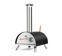 Forno per pizza BURNHARD® oltre 500°C, pietra per pizza in cordierite, corpo in acciaio inox, opzioni di combustibile versatili, struttura mobile, con pala per pizza - Forno pizza NERO da esterno